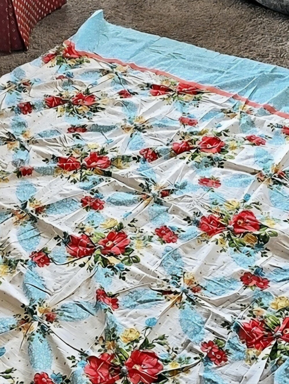 The Pioneer Woman Floral Cotton Shower Curtain in Blue & Red 72 x 72